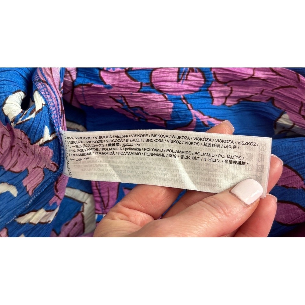 Mango MNG Blue Purple Floral Plissé Cut-Out Maxi Dress XS Sleeveless Summer - Picture 7 of 7
